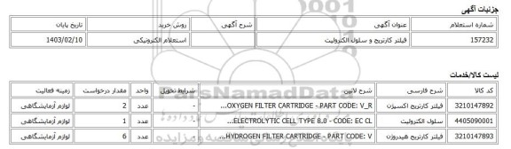 استعلام الکترونیکی، فیلتر کارتریج و سلول الکترولیت