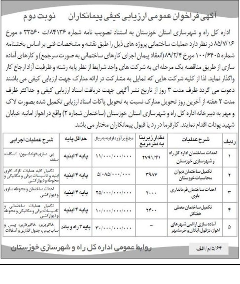 احداث ساختمان اداره کل راه و شهرسازی خوزستان