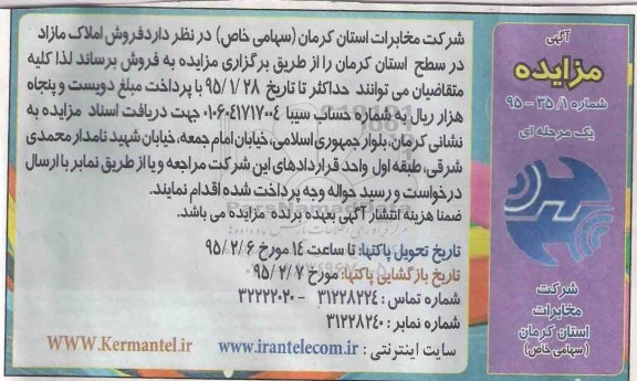 مزایده,مزایده فروش املاک مازاد در سطح استان کرمان 