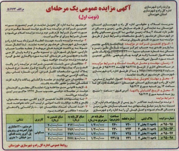 مزایده,مزایده تعداد 4 پلاک زمین دولتی با کاربری مسکونی در شهرستان خرمشهر 