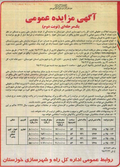 مزایده,مزایده فروش تعداد 4 پلاک زمین دولتی با کاربری تجاری نوبت دوم