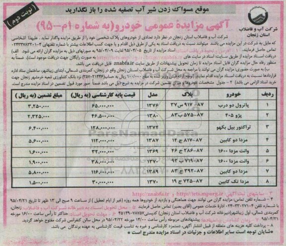 مزایده, مزایده عمومی تعدادی از خودروهای پلاک شخصی نوبت دوم