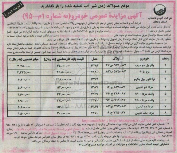 مزایده, مزایده عمومی تعدادی از خودروهای پلاک شخصی نوبت دوم 