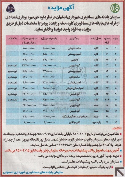 مزایده , مزایده حق بهره برداری تعدادی از غرفه های پایانه های مسافربری