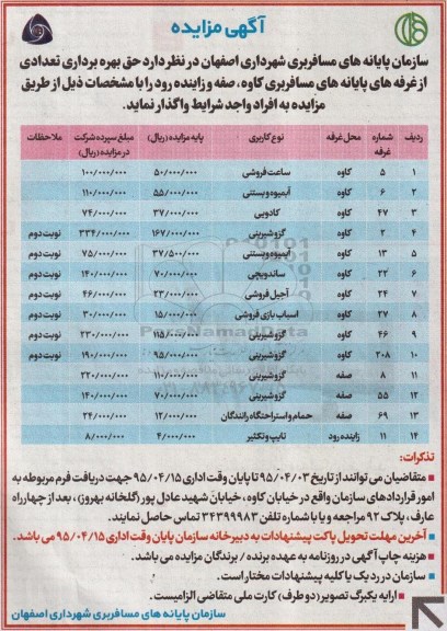 مزایده , مزایده حق بهره برداری تعدادی از غرفه های پایانه های مسافربری