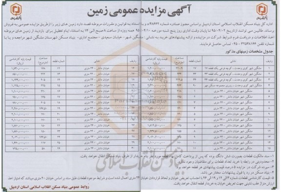 مزایده,مزایده فروش سی قطعه زمین