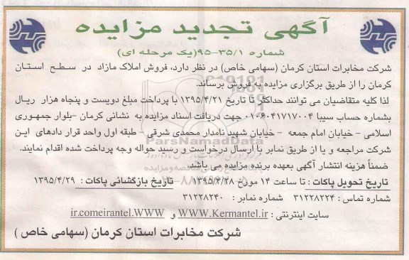 مزایده,مزایده فروش املاک مازاد در سطح استان کرمان