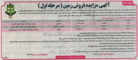 مزایده,مزایده فروش دو قطعه زمین باکاربری مسکونی و تجاری نوبت دوم