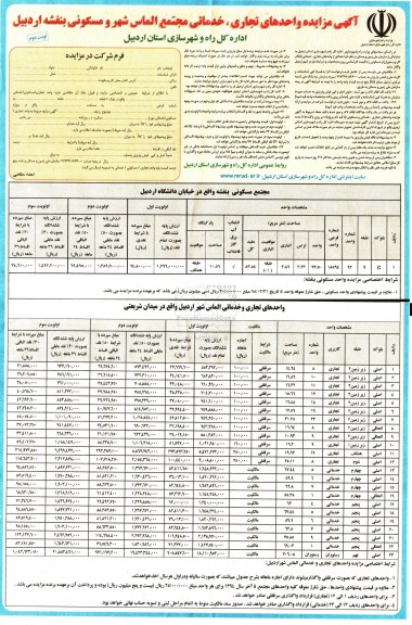 مزایده,مزایده واگذاری تعدادی تعدادی از واحدهای تجاری خدماتی دفاتر کار و رستوران نوبت دوم