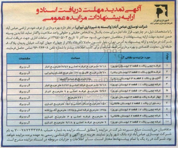 آگهی تمدید مزایده , مزایده بهره برداری از غرف تمدید