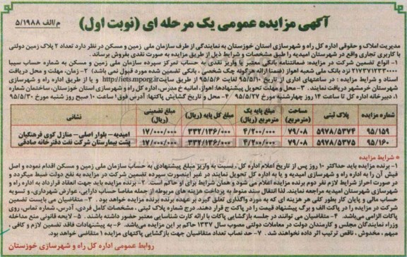 مزایده,مزایده فروش تعداد دو پلاک زمین دولتی کاربری تجاری