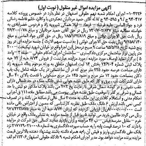 مزایده,مزایده فروش 8/74 حبه از 72 حبه پلاک ثبتی