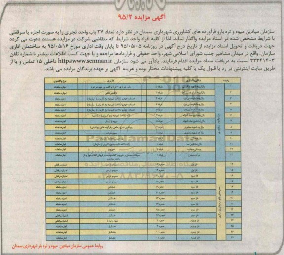 آگهی مزایده , مزایده تعداد 27 باب واحد تجاری