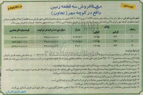 مزایده,مزایده سه قطعه از املاک