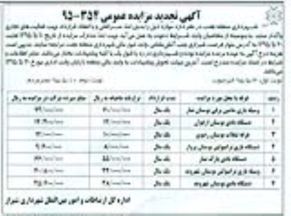 تجدید مزایده , تجدید مزایده وسیله بازی ماشین برقی بوستان نماز و..... تجدید نوبت دوم