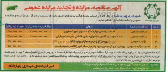 مزایده ,مزایده بهره برداری از جمعه بازار نوبت اول