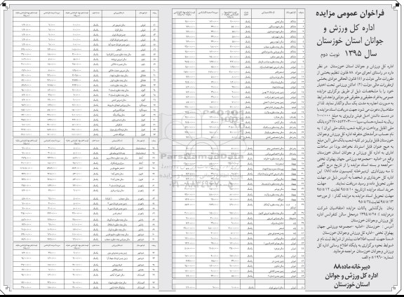 فراخوان عمومی مزایده,مزایده واگذاری اماکن ورزشی- نوبت دوم