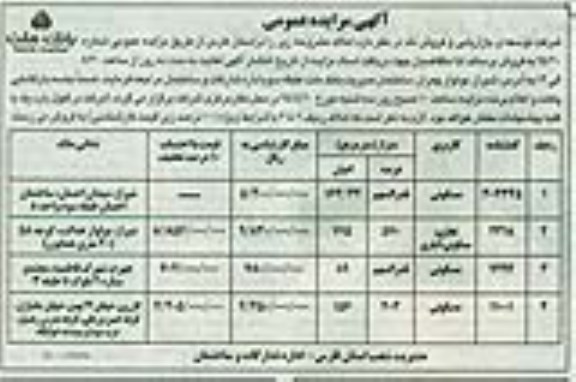مزایده,مزایده فروش املاک در استان فارس 