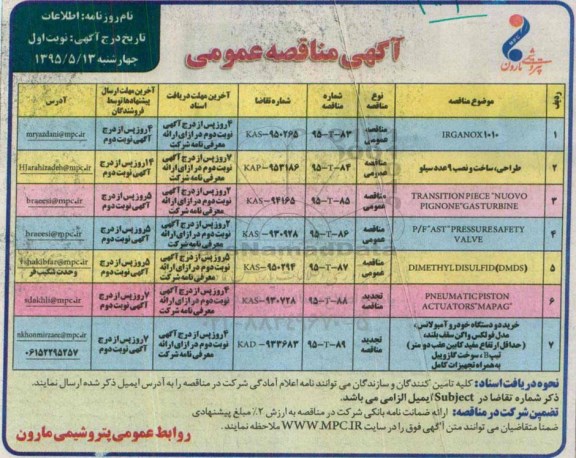 آگهی مناقصه عمومی , مناقصه IRGANOX1010 ....