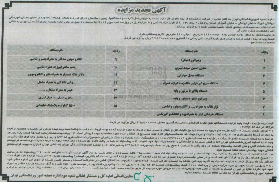 آگهی تجدید مزایده,مزایده فروش محل کارخانه و دستگاهها از قبیل ویبراتور و ... تجدید