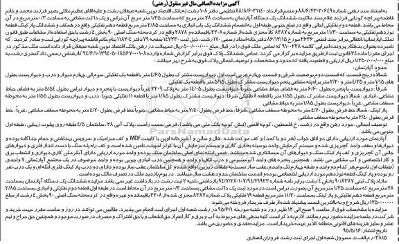 مزایده,مزایده سند مالکیت ششدانگ اپارتمان مساحت هفتاد و هشت متر