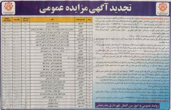 آگهی مزایده عمومی , تجدید مزایده واگذاری مکان
