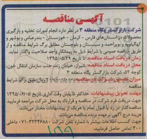 آگهی مناقصه, مناقصه واگذاری انجام امورات تخلیه و بارگیری محصولات