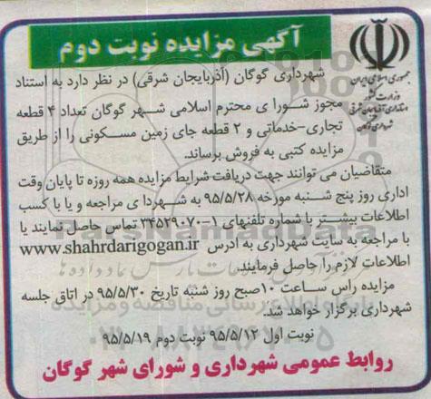مزایده,مزایده فروش 4 قطعه تجاری خدماتی و دو قطعه جای زمین مسکونی نوبت دوم