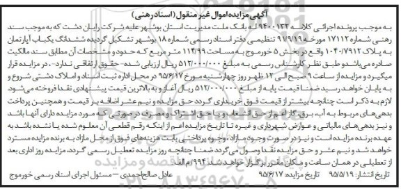 مزایده,مزایده یکباب اپارتمان به پلاک 1040/7912 کلاسه 9400132
