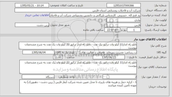 استعلام, استعلام تابلو راه انداز 11 کیلووات درایور