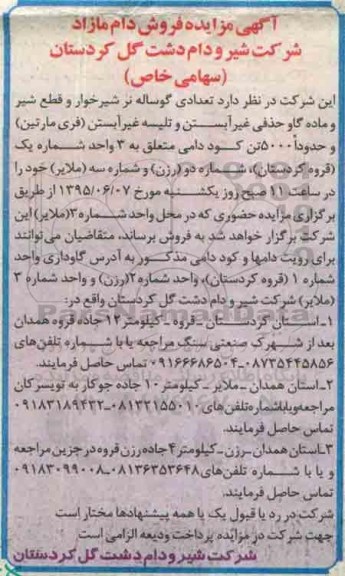 مزایده , مزایده تعدادی گوساله نر شیرخوار .... -95.5.23