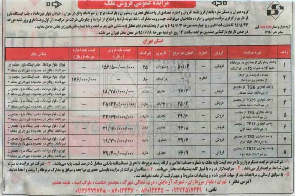 مزایده فروش و اجاره تعدادی از واحدهای تجاری.... 95.5.23