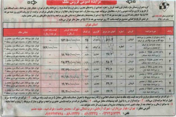 مزایده فروش و اجاره تعدادی از واحدهای تجاری.... 95.5.23