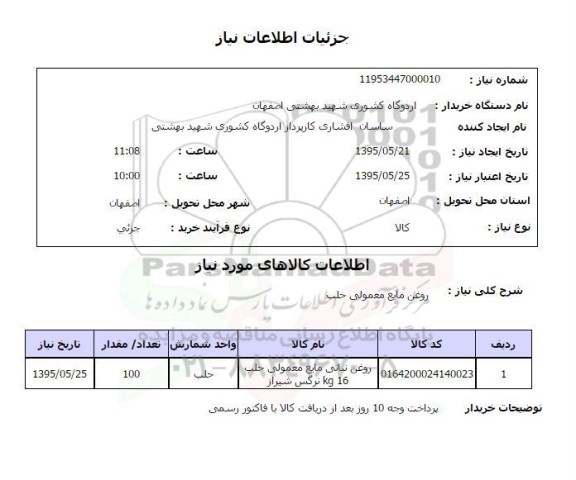 استعلام, استعلام روغن مایع معمولی حلب