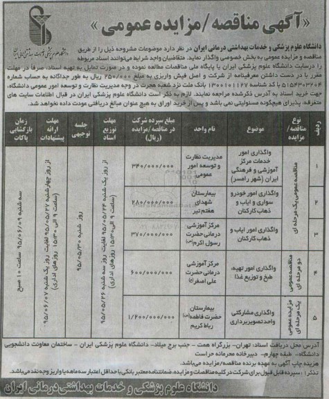 مزایده , مزایده  واگذاری مشارکتی واحد تصویربراری