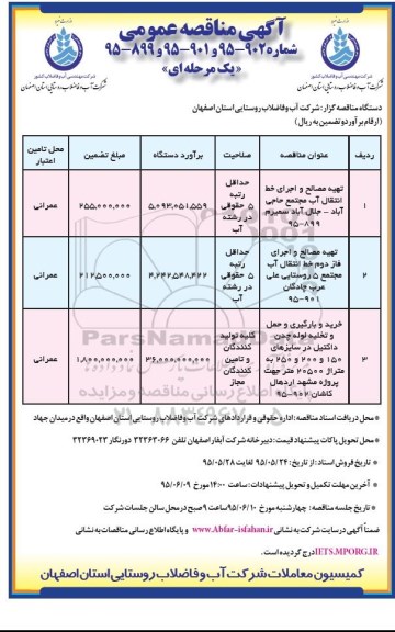 مناقصه, مناقصه تهیه مصالح و اجرای خط انتقال آب مجتمع حاجی آباد .....