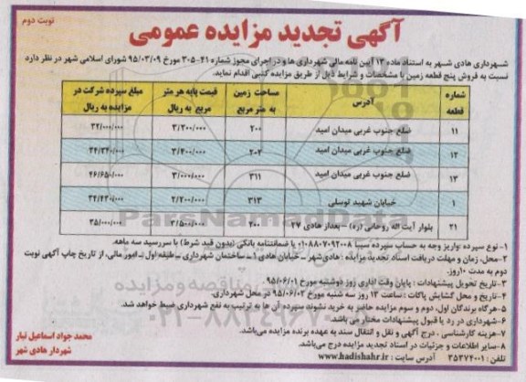 مزایده,مزایده فروش 5 قطعه زمین تجدید نوبت دوم