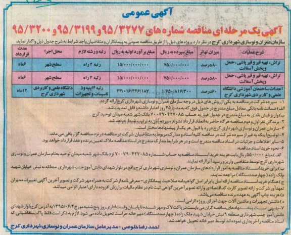 آگهی مناقصه ,مناقصه تراش , تهیه قیر و قیرپاشی ....