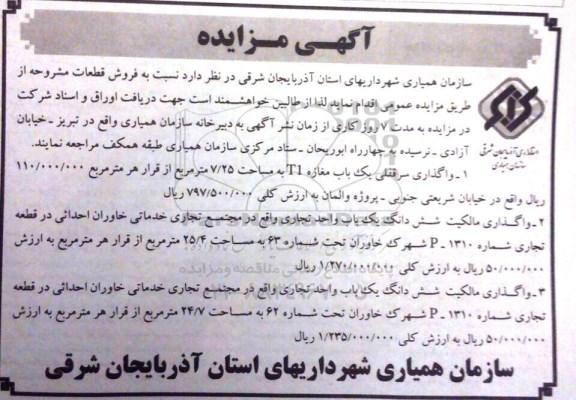 مزایده,مزایده فروش سرقفلی یکباب مغازه و دو واحد تجاری