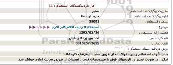 استعلام 8 ردیف اقلام فایر الارم