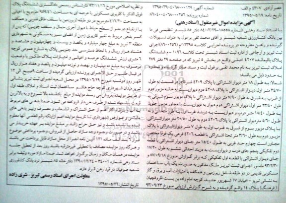 مزایده,مزایده ششدانگ پلاک کلاسه 12395/م