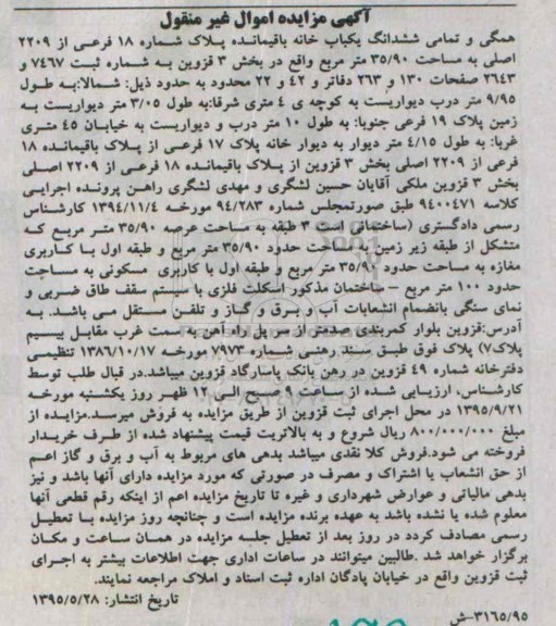 مزایده,مزایده همگی و تمامی ششدانگ یکباب خانه بخش سه