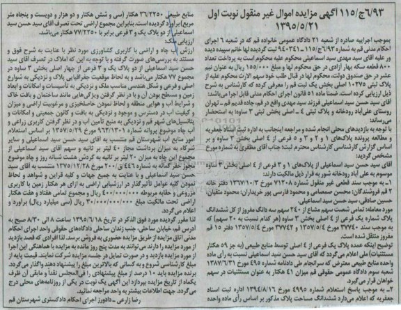 مزایده,مزایده پلاک های 1و2و3و5 فرعی از چهار اصلی نوبت اول