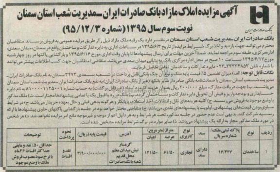 مزایده,مزایده املاک مازاد بانک صادرات نوبت سوم