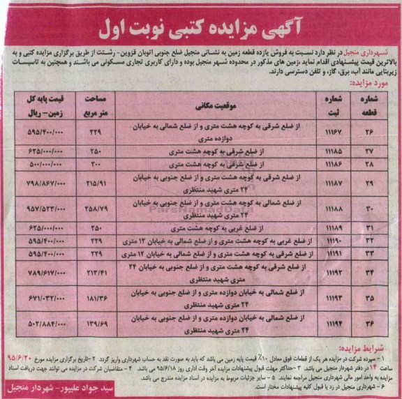 مزایده,مزایده فروش 11 قطعه زمین