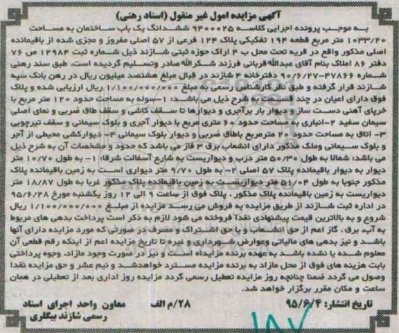 مزایده,مزایده ششدانگ ساختمان 1033/20متر