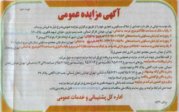 مزایده,مزایده فروش تعدادی از املاک مسکونی و تجاری نوبت دوم