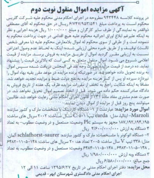 آگهی مزایده,مزایده دستگاه کاردینک نوبت دوم