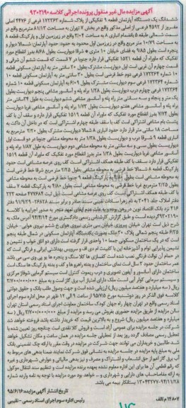 مزایده,مزایده ششدانگ اپارتمان قطعه نه