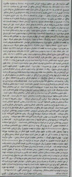 مزایده,مزایده ششدانگ اپارتمان طبقه اول 82.16متر